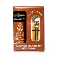 Load image into Gallery viewer, Oil of Gladness Anointing Oil<br> Gift Set with 1/4oz Oil, Goldtone Oil Holder