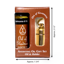 Load image into Gallery viewer, Oil of Gladness Anointing Oil<br> Gift Set with 1/4oz Oil, Goldtone Oil Holder