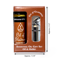 Load image into Gallery viewer, Oil of Gladness Anointing Oil<br> Gift Set with 1/4oz Oil, Silvertone Oil Holder